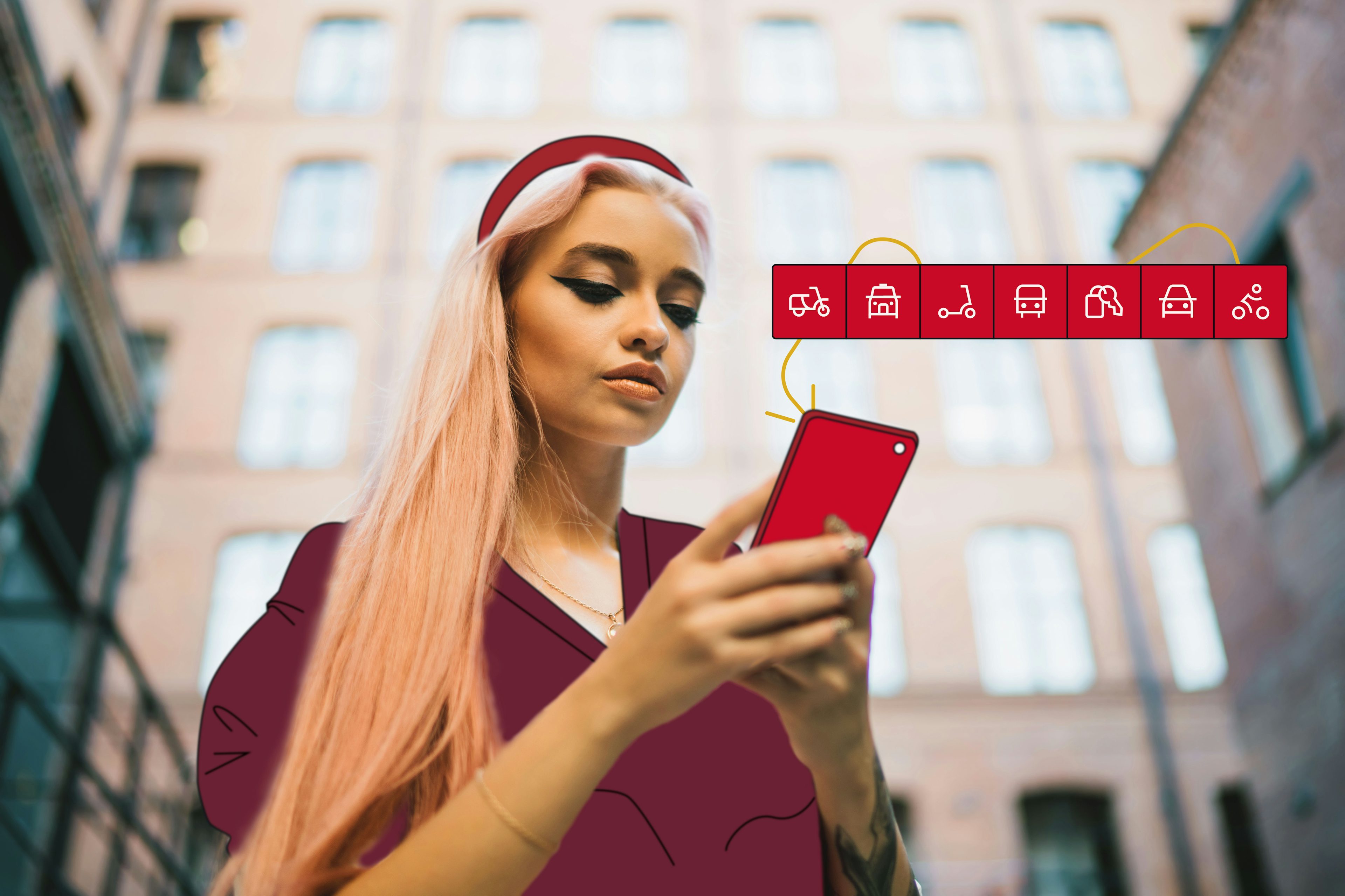 Una giovane donna in carriera utilizza la mobilità flessibile tramite l'app di FREENOW