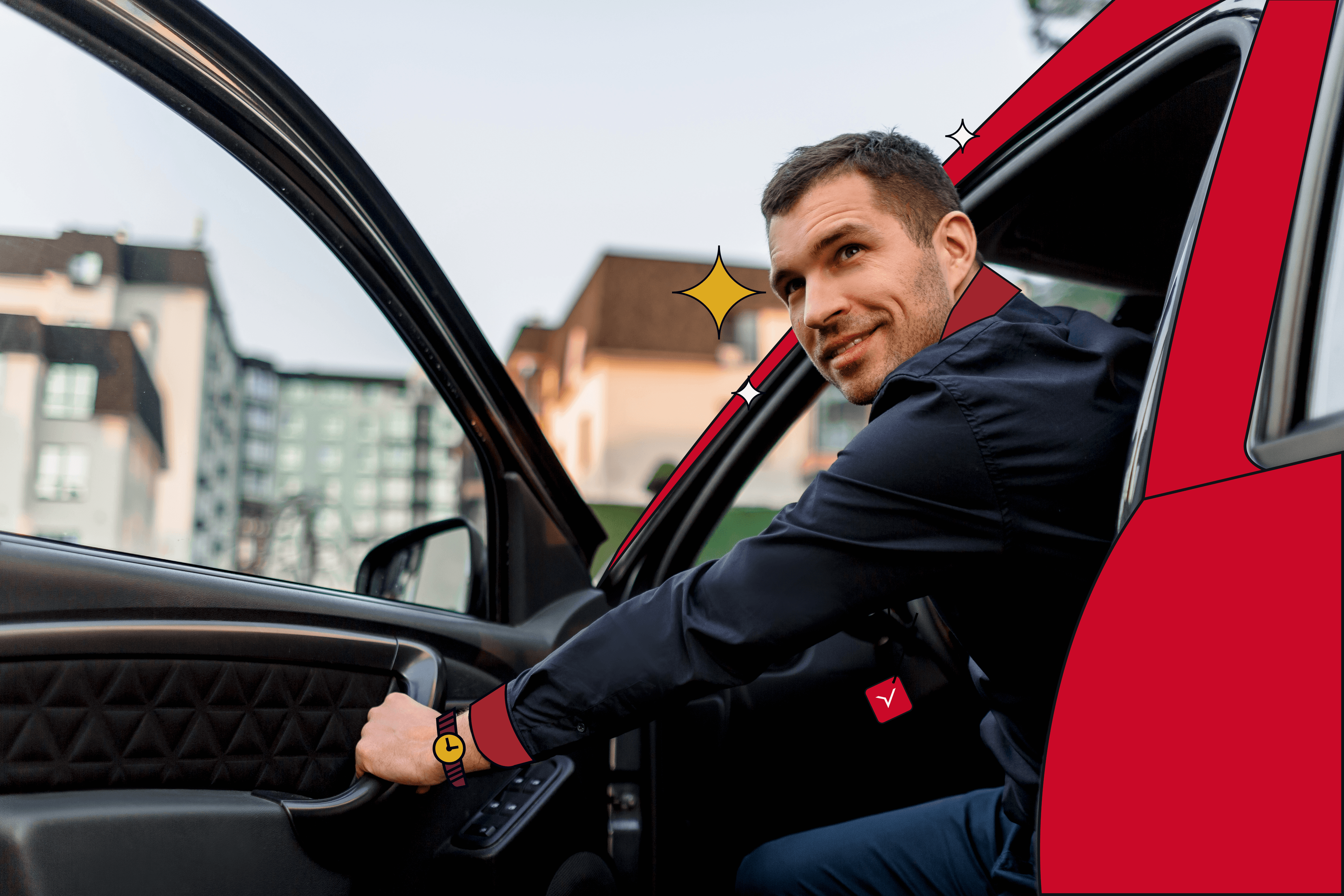 Mann, der aus dem Carsharing aussteigt