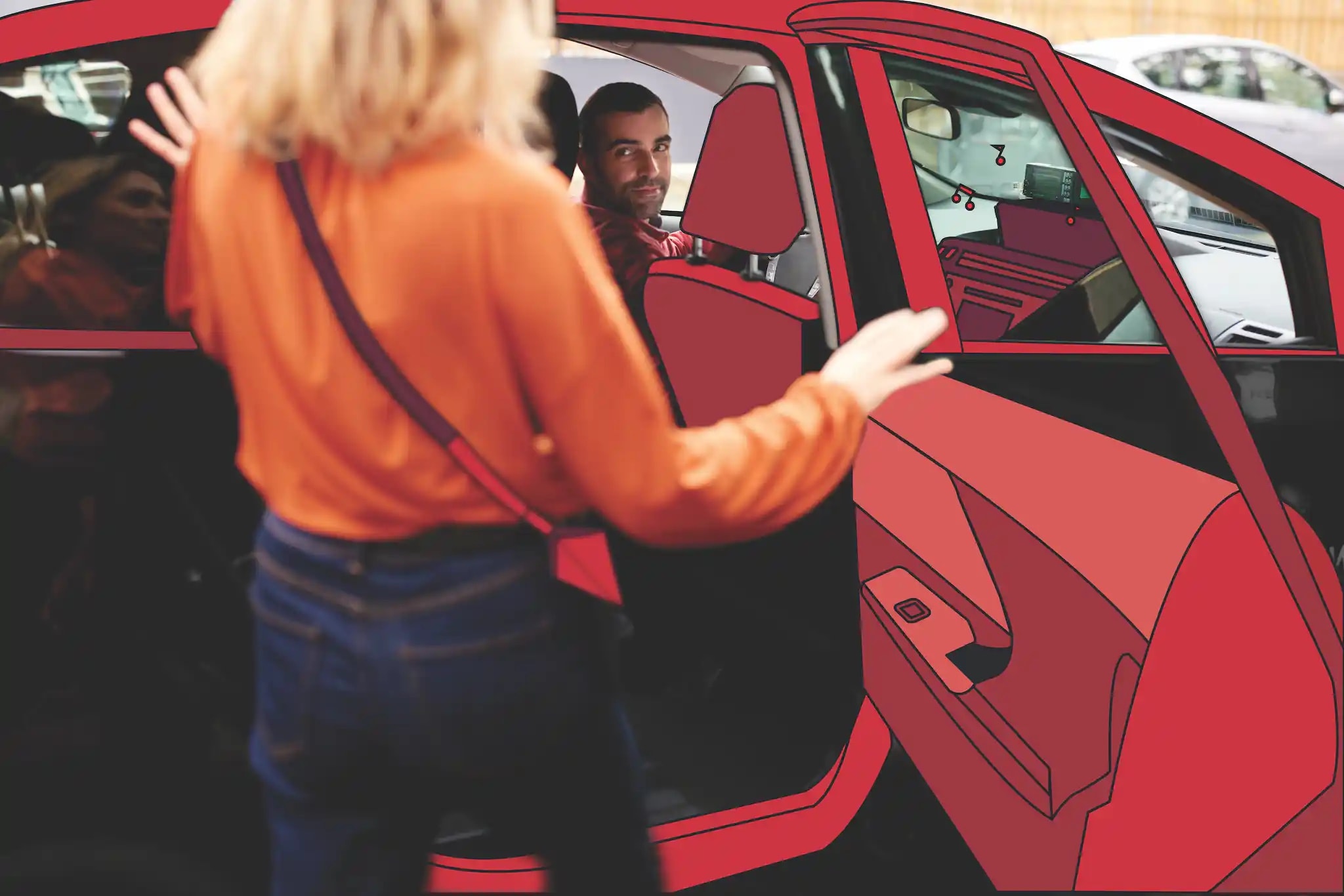 Geschäftsreisetrend, Frau steigt in ein Taxi auf Geschäftsreise